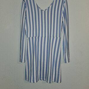 Lighy Blue and White Striped Long Sleeve Dress